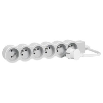 Rallonge multiprise extra plate 6 prises blanc/gris 1,5m - Gedimat - LEGRAND