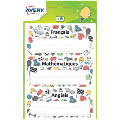 Sachet de 15 étiquettes scolaires (sport) - 76x34mm