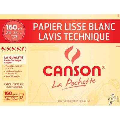 Pochette 12 feuilles Dessin Technique 24x32 200g lisse blanc