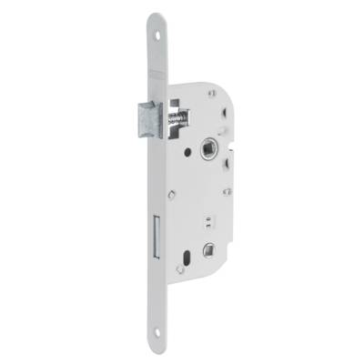 Serrure axe 40 mm à condamnation époxy blanc têtière bouts ronds sans gâche droite - Gedimat - THIRARD