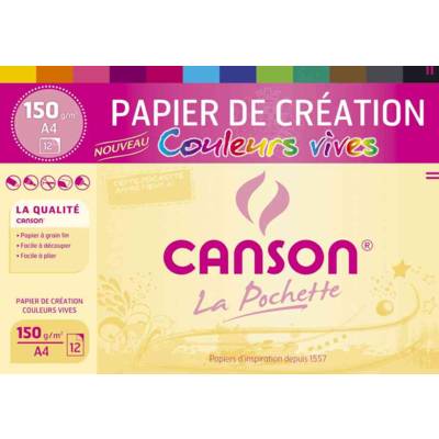 Pochette 12 feuilles de papier de création A4 150 g Coloris Vifs - CANSON