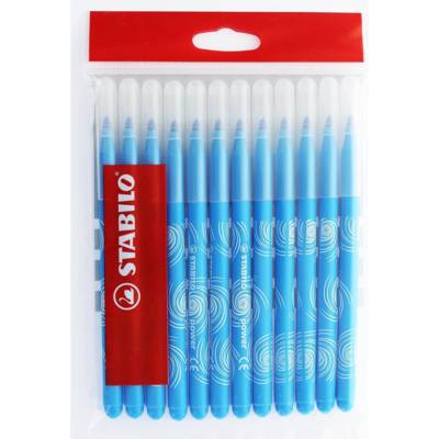 Lot de 12 feutres de coloriage Bleu ciel, recharge coffret STABILO Schoolpack