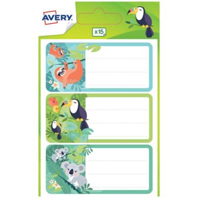 Étiquettes Scolaires Jungle 15 Pièces - Paresseux, Toucan, Koala - 76 x 34 mm