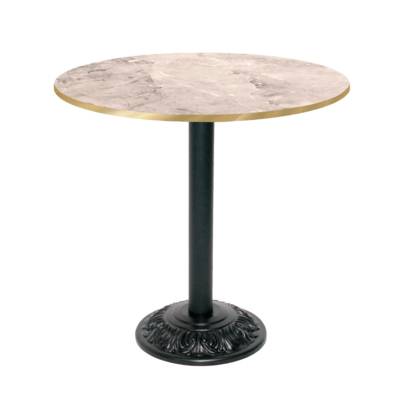 Table pied noir Ø70cm marbre de trevisse chants laiton - intérieur - RestooTab