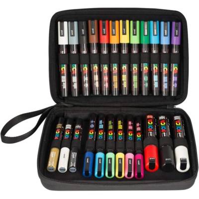 Mallette Tissu avec Zip 24 Marqueurs Posca Assortis - UNI-BALL