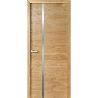 Bloc-porte pleine SIGNATURE INOX parement chêne massif brossé incrustation inox H.KM1 72 mm - 204 x 93 cm - Gedimat - ROZIÈRE