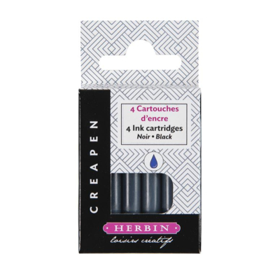Etui de 4 cartouches d'encre noir pour feutre et pinceau rechargeable Créapen
