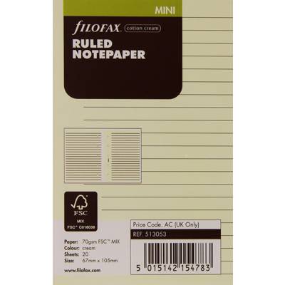 Recharge format Mini feuilles de notes lignées Crème - FILOFAX