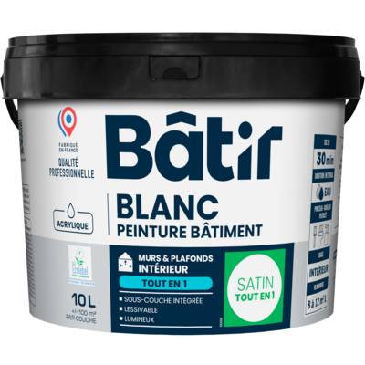 Peinture mur et plafond TOUT EN 1 satiné blanc - Gedimat - BATIR