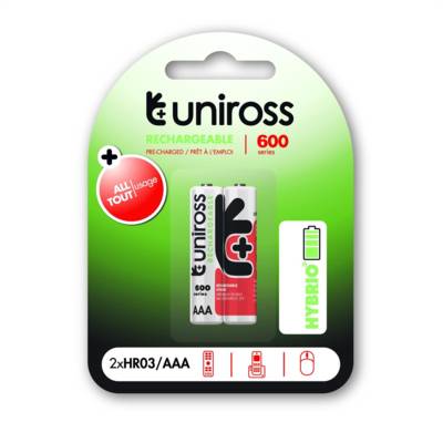 Pack de 2 Piles Rechargeable AAA/HR03 600 NIMH HYBRIO, 1.2V