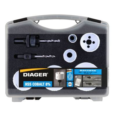 Mallette scie cloche bi-métal cobalt 8% D22/35/51/57/68/76mm + 2 pilotes - pack de 8 pièces - Gedimat