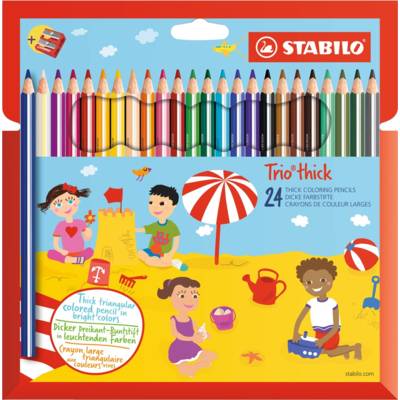 Etui de 24 Crayons de couleur Trio Triangulaire large avec taille-crayon assorties