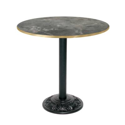 Table pied noir Ø70cm pierre metallisee chants laiton - intérieur - RestooTab