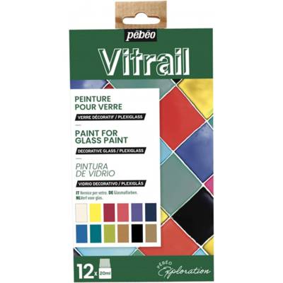Set Exploration Peinture Vitrail sur Verre 12x20ml - PÉBÉO