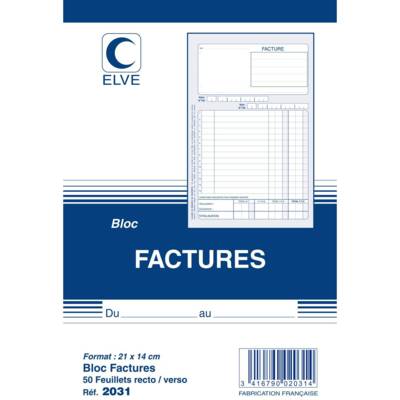 Bloc FACTURE 210 x 140 mm 50 feuillets Recto Verso