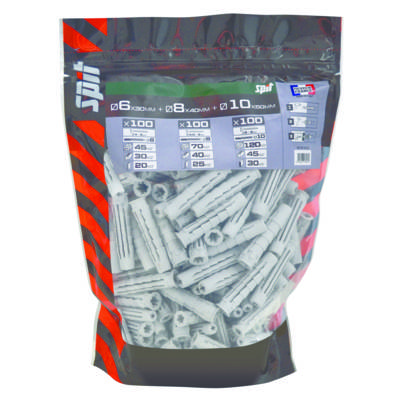 Cheville nylon D6x30mm+D8x40mm+D10x50mm - boîte de 300 pièces - Gedimat - SPIT