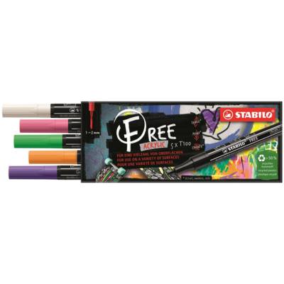 Etui carton 5 marqueurs pointe fine  FREE acrylic T100 Set 1 "Spring"