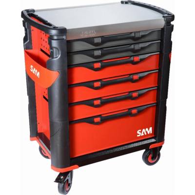 Servante grand volume 6 tiroirs SAM OUTILLAGE rouge plateau inox - 416H - Maxoutil