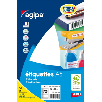 Etui A5 ( 16F ) de 1152 étiquettes multi-usage Permanentes 16x22 mm Blanc