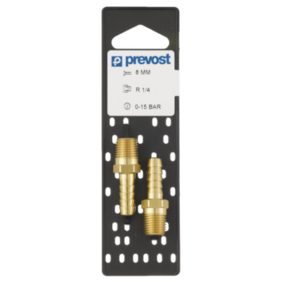 Jonction PREVOST pour tuyau - Filetage conique mâle - Ø8 mm - R1/4 - JFT 1408P2