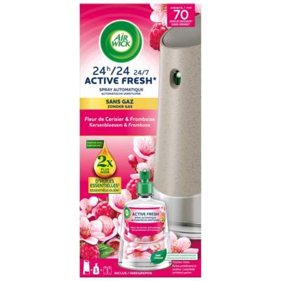 Airwick Desodorisant Maison Spray Automatique Sans Gaz Active Fresh - 1 Diffuseur + 1 Recharge Parfum Fleur de Cerisier et Framboise