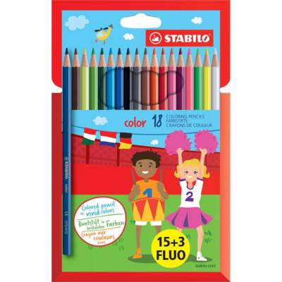 Etui carton de 18 Crayons color 15+3 FLUO