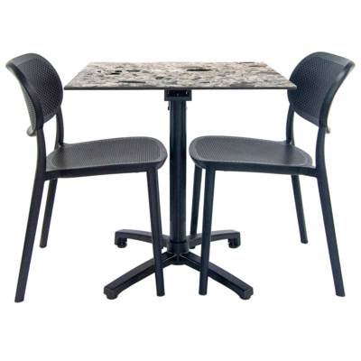 Lot de 1 table pliante 70x70cm terrazzo cepp + 2 chaises terrasse - RestooTab