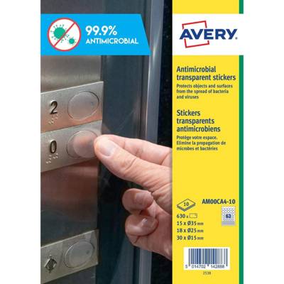 Etui de 630 Stickers rond antimicrobien transparent taille assorti