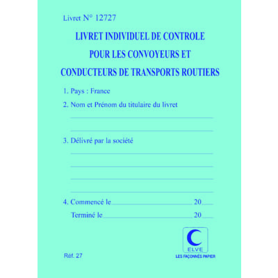 CARNET DE CONTROLE DE VEHICULE N× IMP. 150X110 32 PAGES