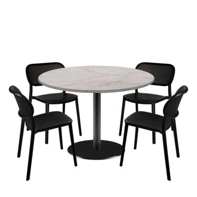 Lot table Ø120cm & 4 chaises - pied noir plateau marbre yule - intérieur - RestooTab