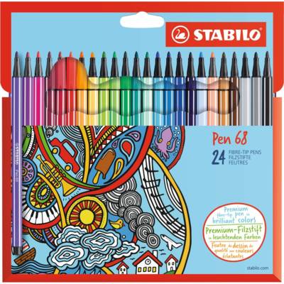 Etui carton de 24 feutres de Dessin PEN 68 Pte ogive Moyenne 1 mm