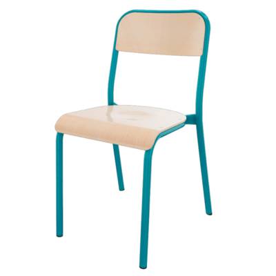 Chaise TRÉVISE 4 pieds assise et dossier bois Blueprotech® piètement époxy - T6 - Bleu des îles RAL 5018 - Mobidecor