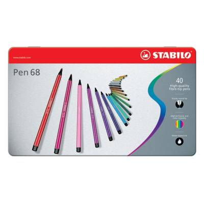 Boîte métal de 40 Feutre de Dessin PEN 68 Pte ogive Moyenne 1 mm - STABILO