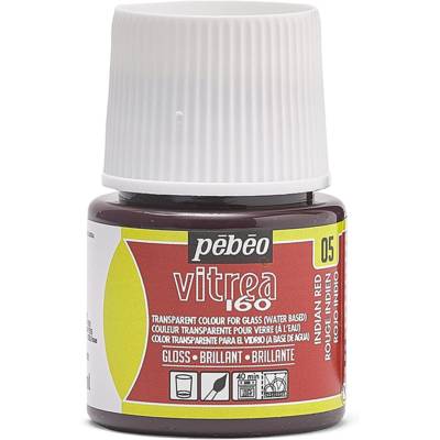 Flacon 45ml peinture Vitrea 160 brillante pour verre ROUGE INDIEN - PÉBÉO