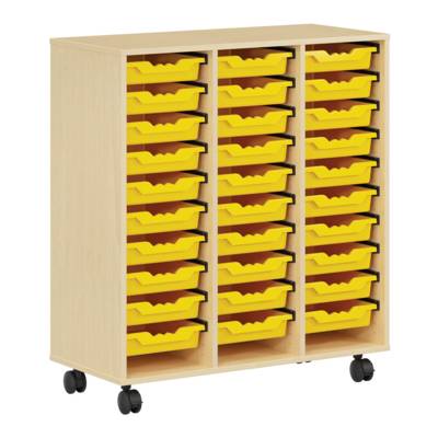 Meuble PICCOLO mobile mélaminé 30 bacs jaunes - L104,5xP45xH113 cm - Hêtre miel - Mobidecor