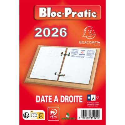 Recharge Bloc Pratic Éphéméride Date à Droite 120x82mm