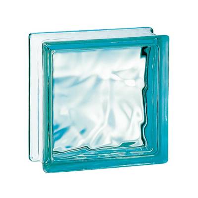 Brique de verre 198 nuagée turquoise - 19 x 19 x 8 cm - Gedimat