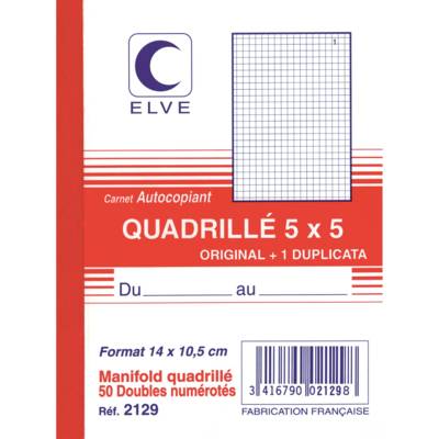 Manifold Autocopiant Quadrillé 5 x 5 140 x 105 mm 50 Feuillets Dupli