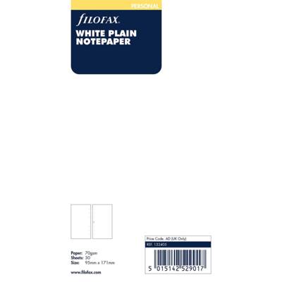 Recharge format Personal 30 feuilles de notes unies Blanc - FILOFAX