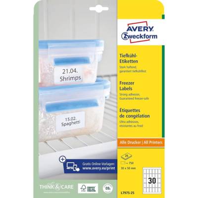 Lot de 750 étiquettes autocollantes pour congélation, 30 x 50 mm sur A4, autocollantes