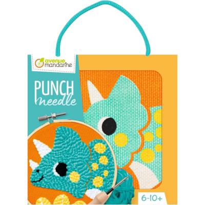 Punch Needle, Dino - Dinosaure à coudre tissu 18x18cm - AVENUE MANDARINE