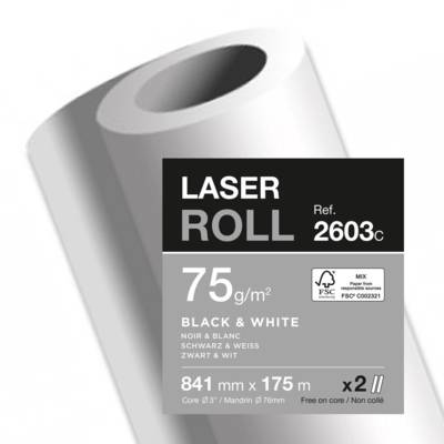 Lot de 2 Bobines traceur LASER 75G LZ 841mm x 175m blanc