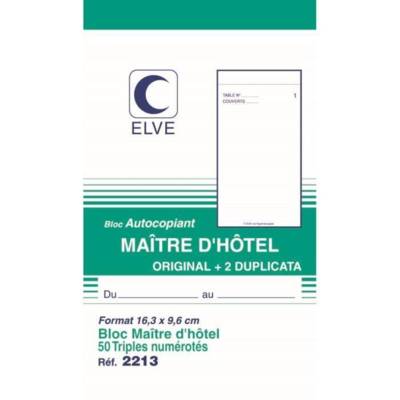 Bloc Autcopiant MAITRE D'HOTEL 165 x 96 mm 50 Feuillets Tripli