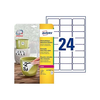 Boite 480 Etiquette Polyester résistante et repositionnable 63,5 x 33,9 mm, blanc