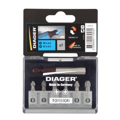 Embout torsion PZ-PH 25mm - Coffret de 7 pièces - Gedimat - DIAGER