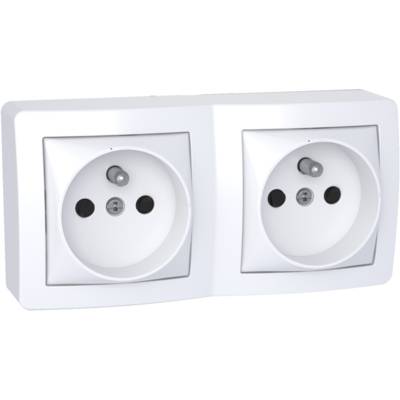 Double prise de courant 2 pôles+terre connexion rapide avec cadre saillie blanc ALREA - Gedimat - SCHNEIDER ELECTRIC