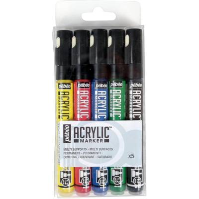 Set de 5 Acrylic Marker Assortiment Primaire Pointe Ronde 1,2 Mm - PÉBÉO