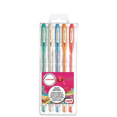 Etui de 5 rollers encre gel Signo UM120NM pointe moyenne 0,7mm Couleurs fun assorties - Uni-Ball