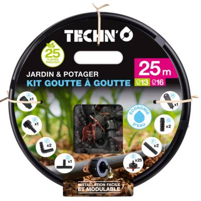 Kit tuyau + accessoires goutte à goutte TECHN'O - Ø13 mm L.25 m - Gedimat - FITT