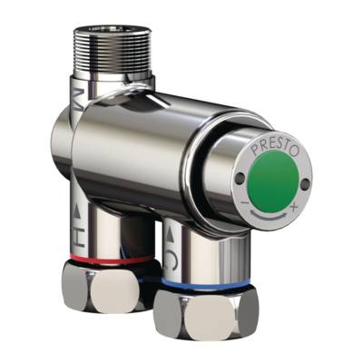 Régulateur thermostatique Minitherm - PRESTO - monoposte avec arrivées en ligne. Entrées et sortie F G 3/8". Finition chromée - 29008